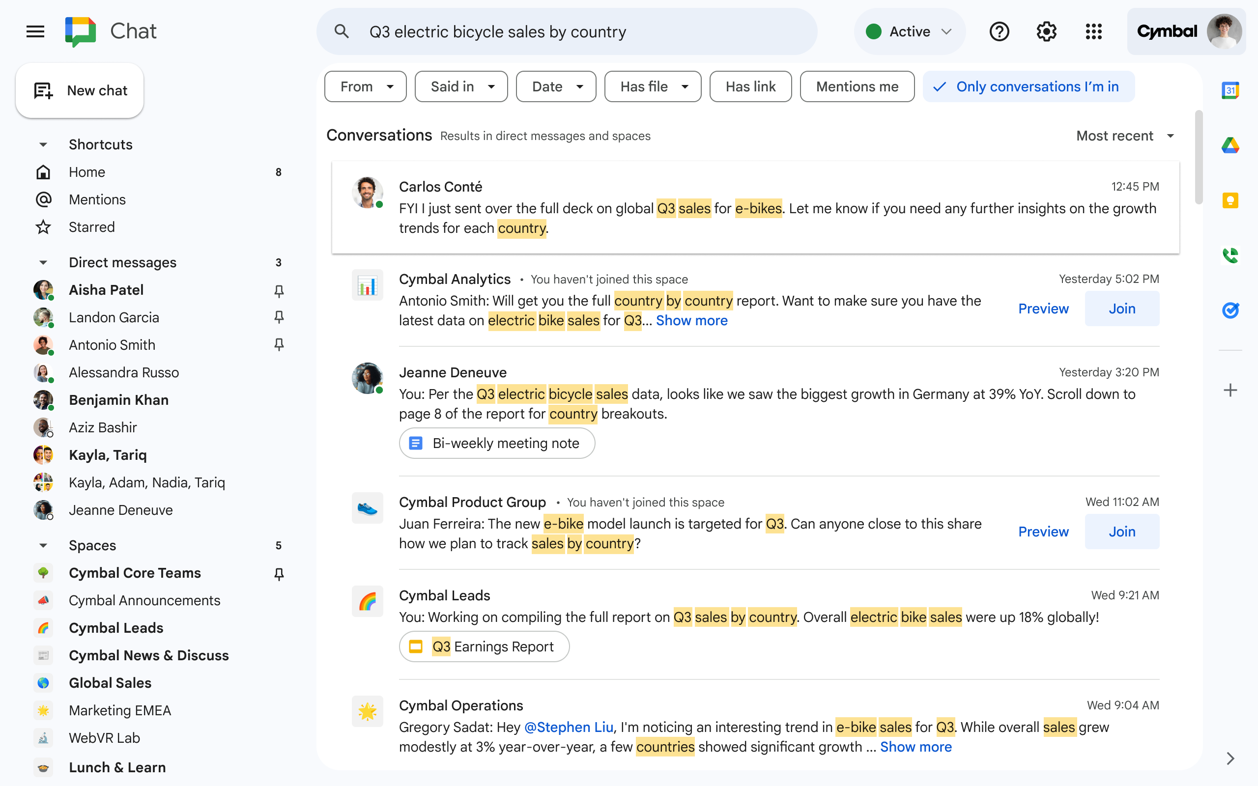 Google Chat enhancements - search