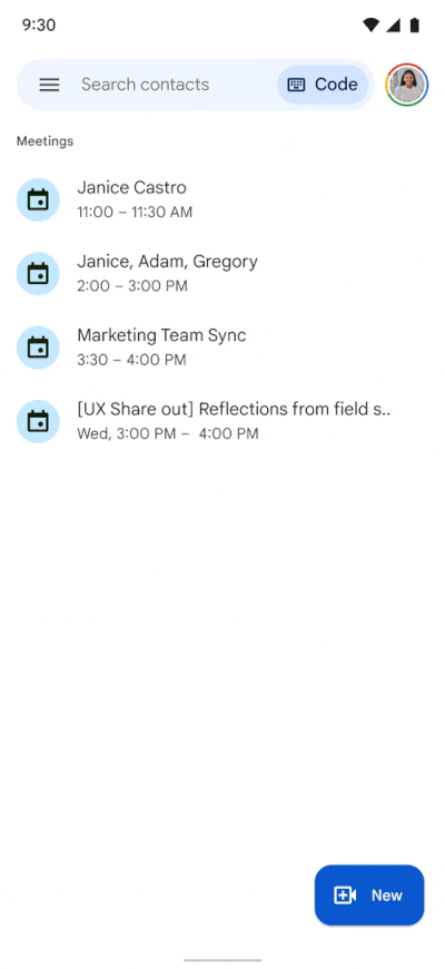 Google Meet 1-2-1 calls in mobile app