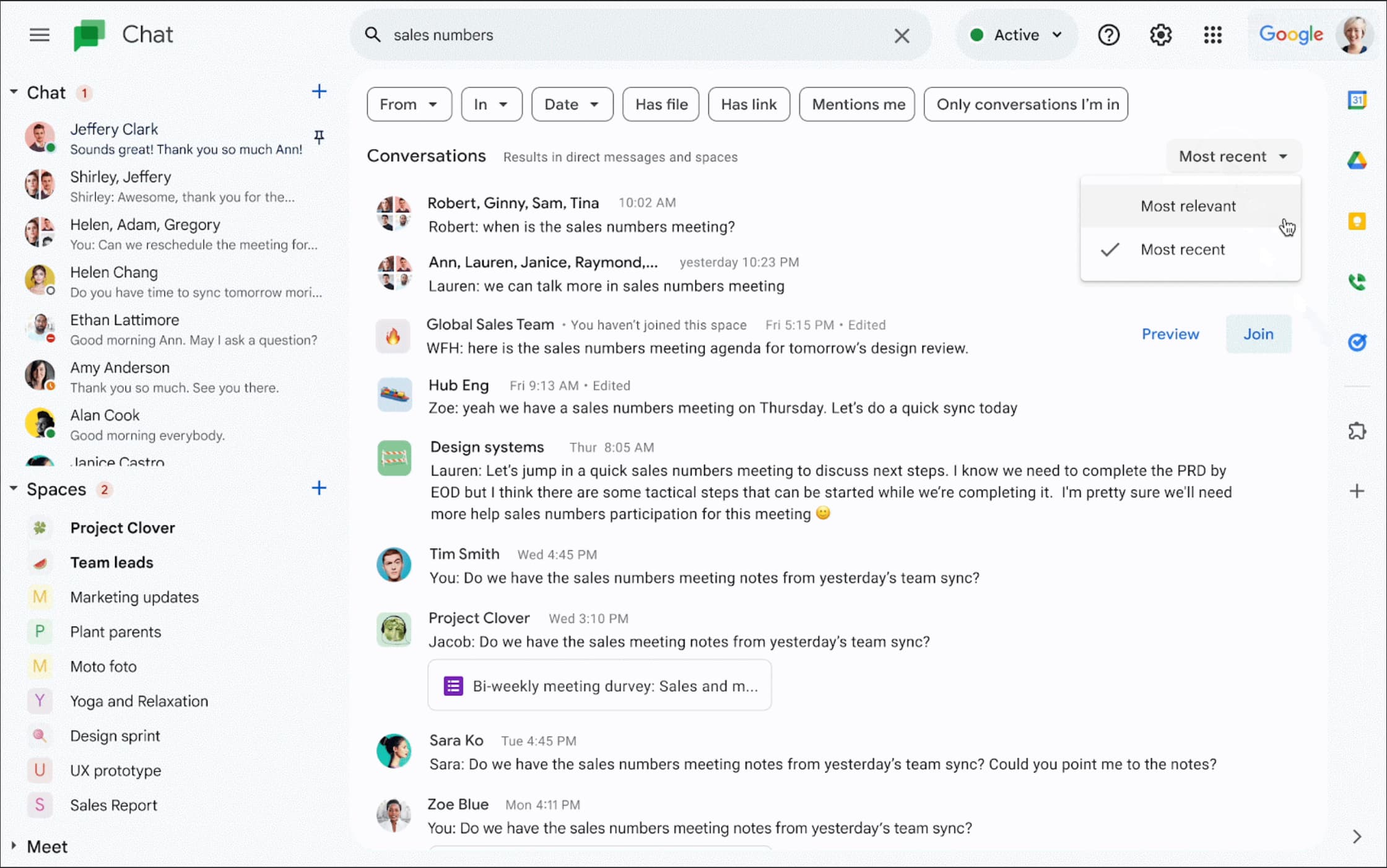 Improved search results in Google Chat