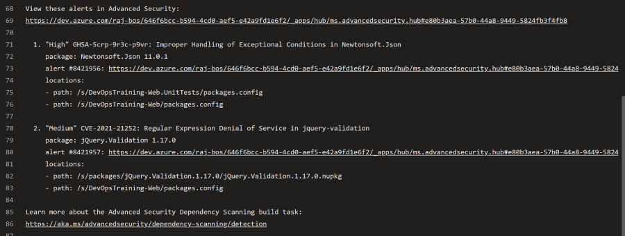 Screenshot of the log indicating it found two issues