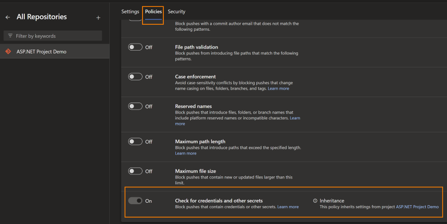 UI to enable push protection