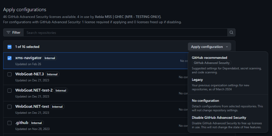 Screenshot of the UI showing how to apply a policy to a repository