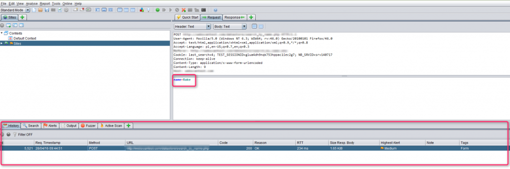 OWASP ZAP POST request