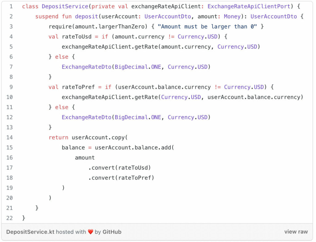 domain service (one of the building blocks of domain driven design) example using Kotlin