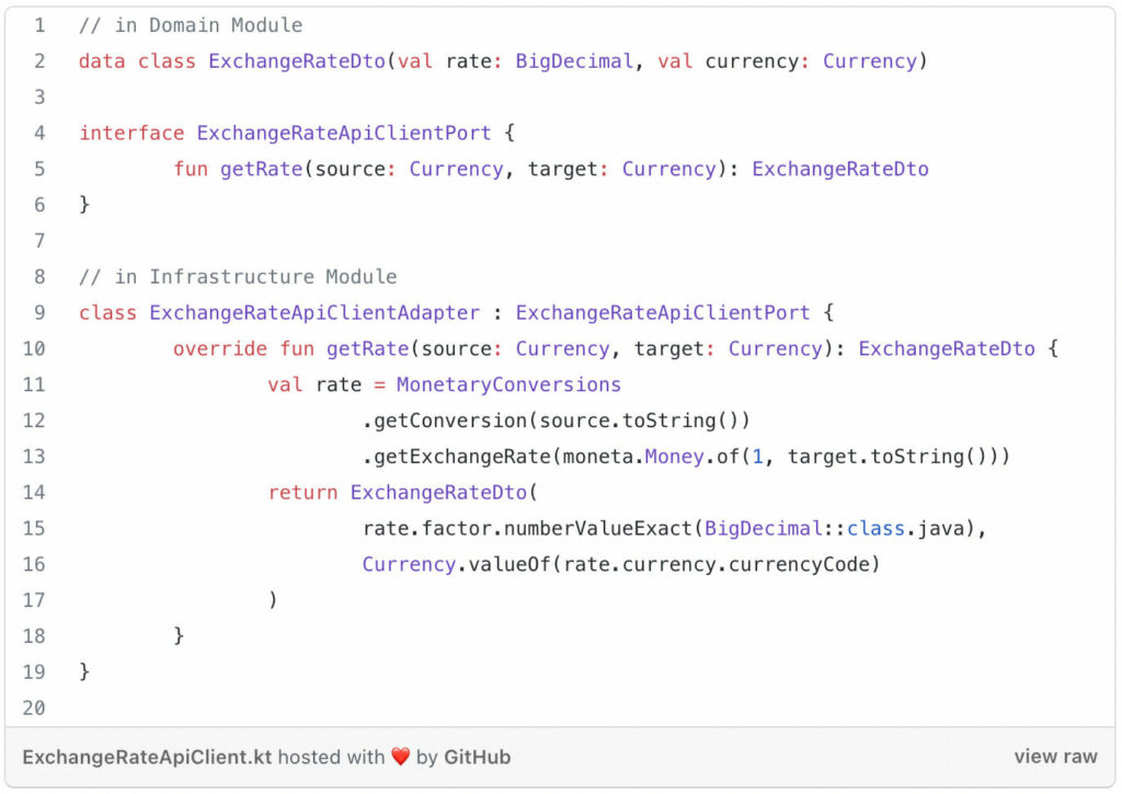 adapter implementation in a hexagonal architecture using Kotlin