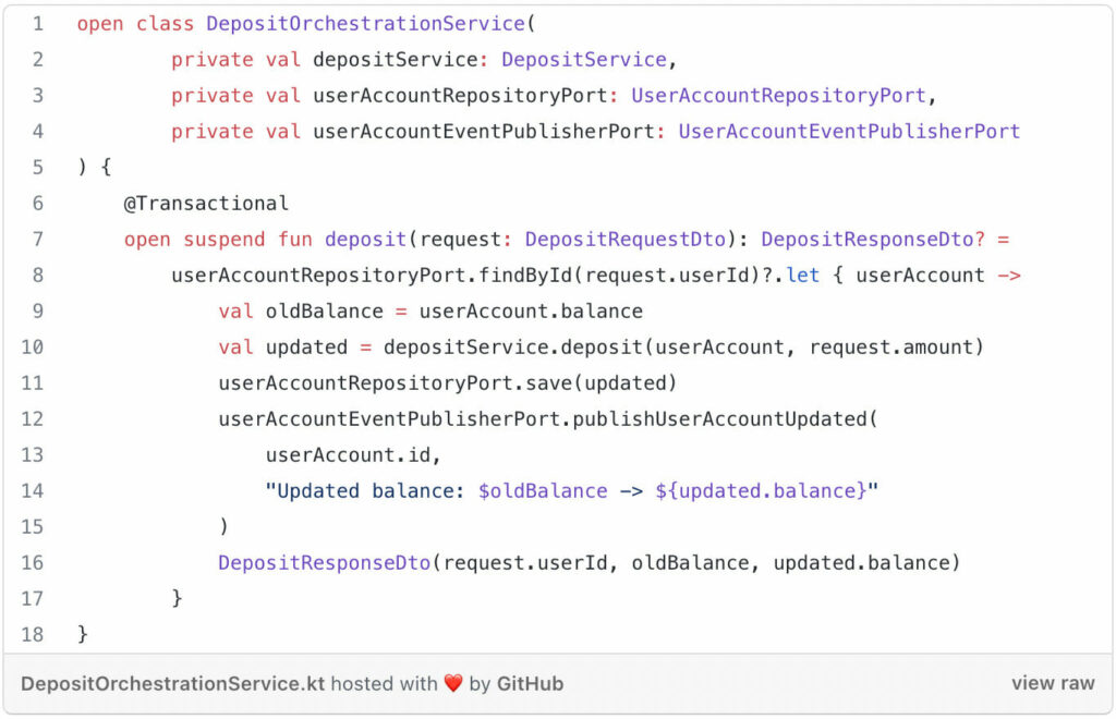 application service (one of the building blocks of domain driven design) example using Spring and Kotlin