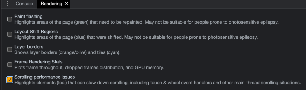 Chrome setting "scrolling performance issues"