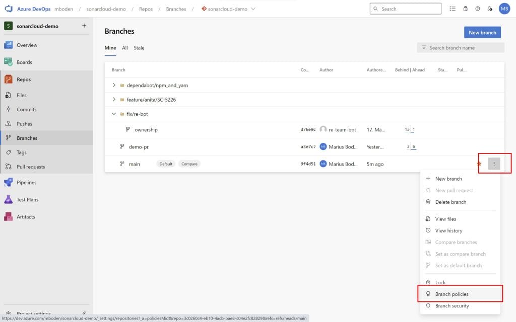 azure devops branch policies markers