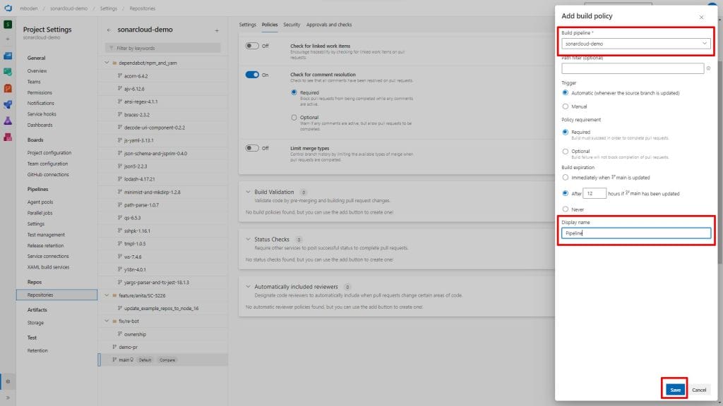azure devops build policy markers