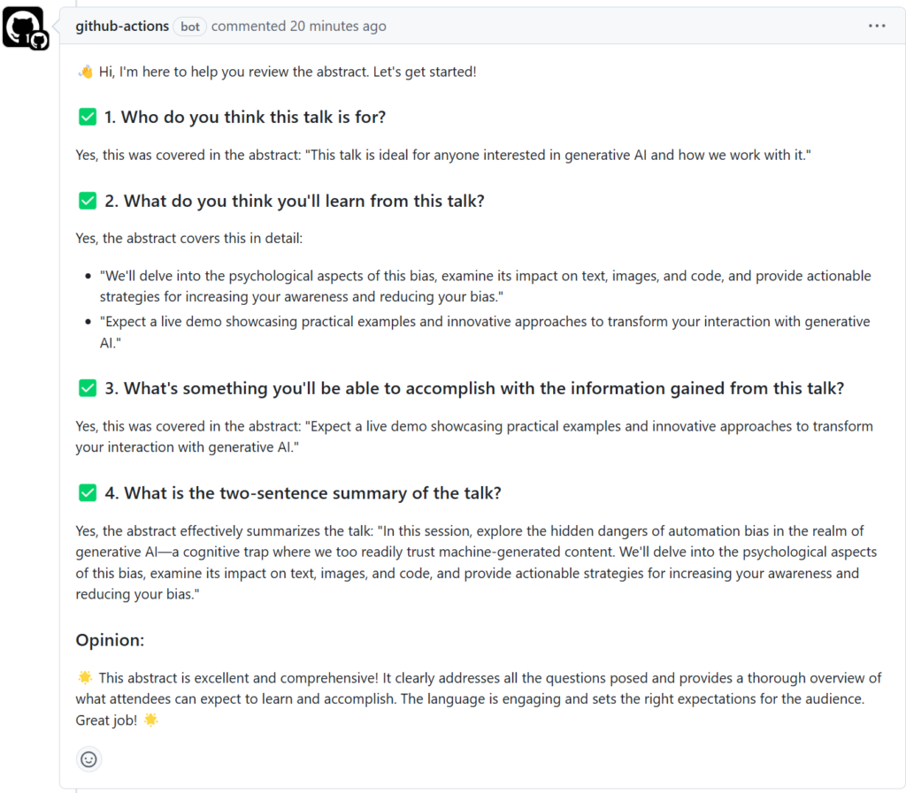 Screenshot of a generated content review.