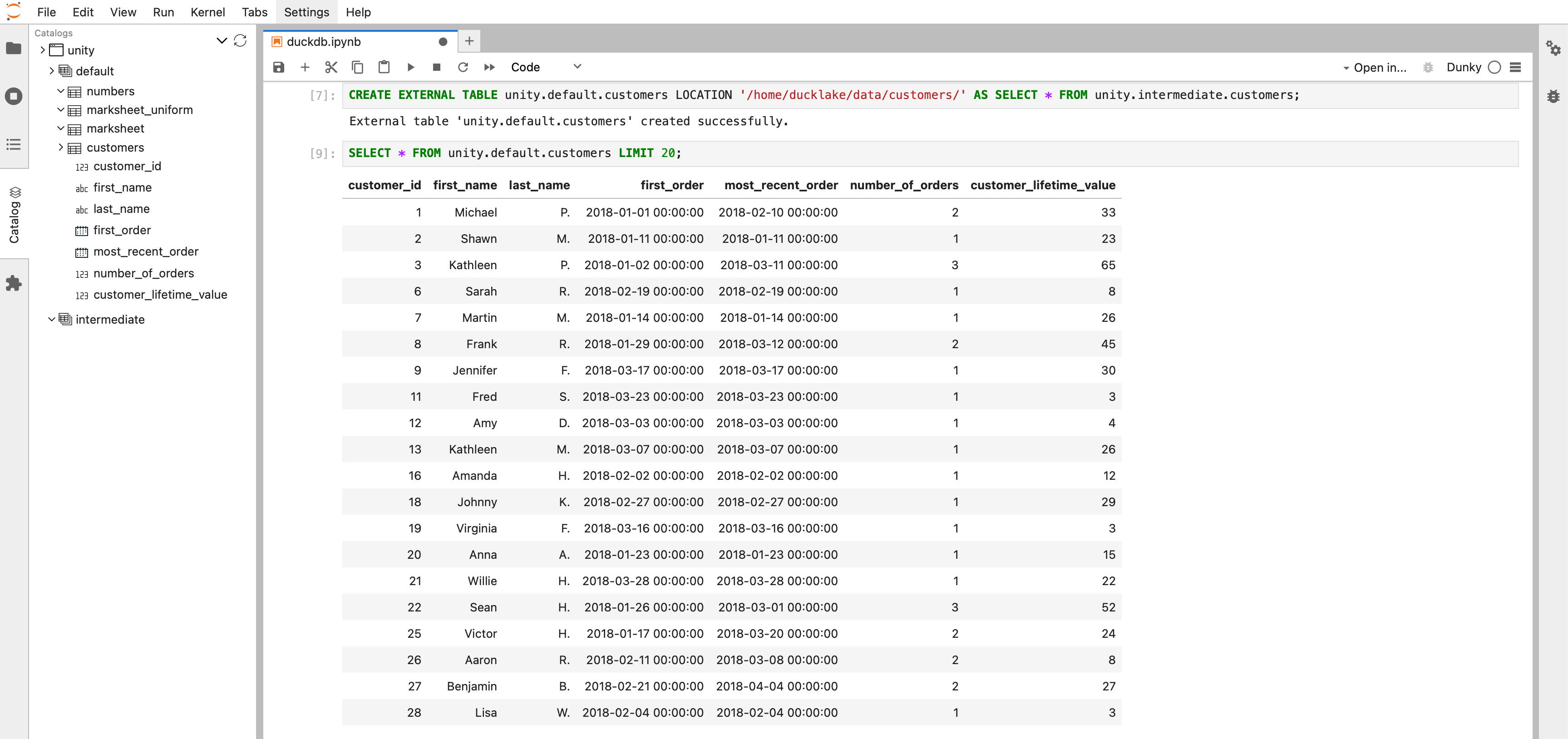 Query create table