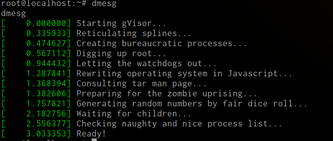 gvisor messages in the container.