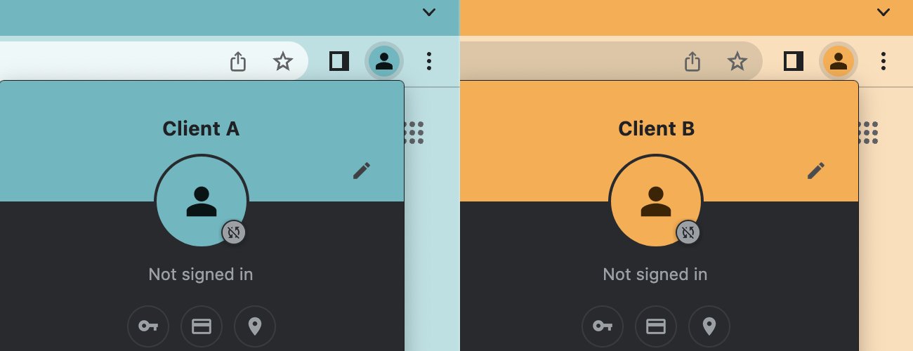 Example of the client profiles in Chrome