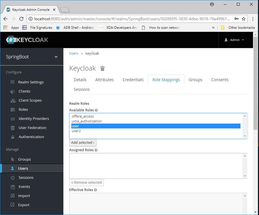 role mappings tab