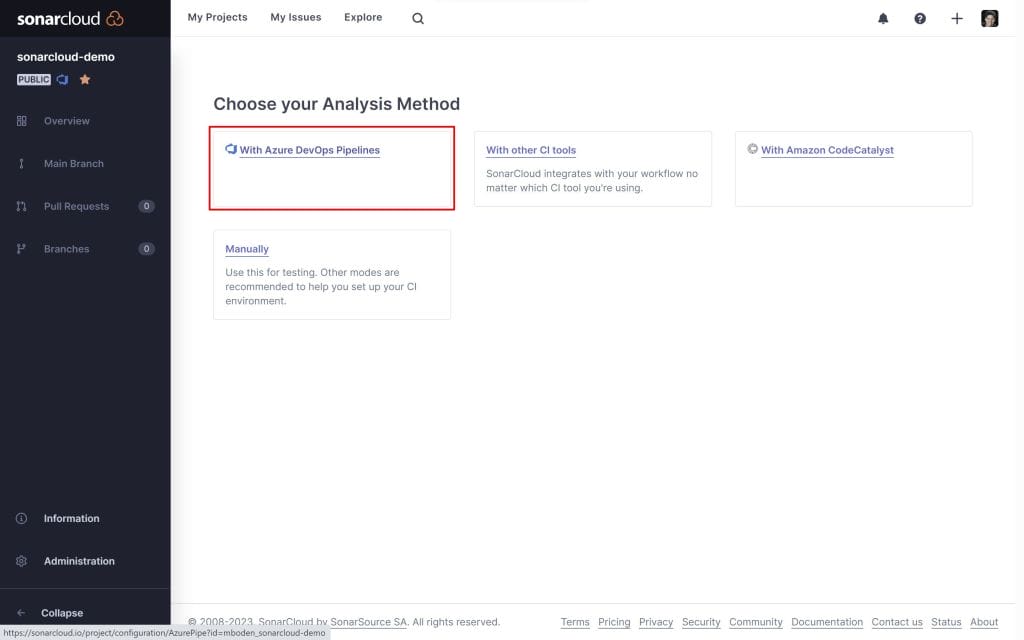sonar cloud setup pipeline markers