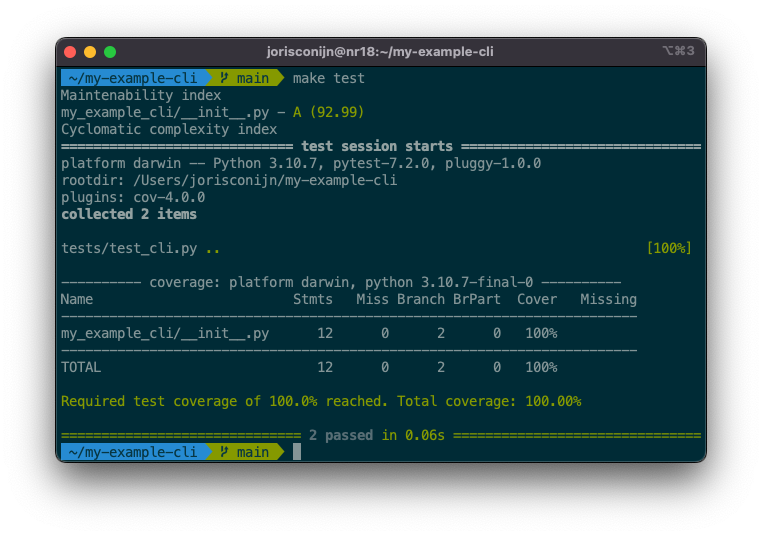 Screenshot of the tests running