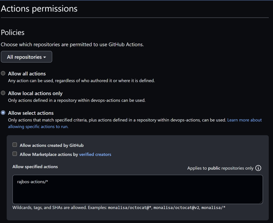 Screenshot of the settings