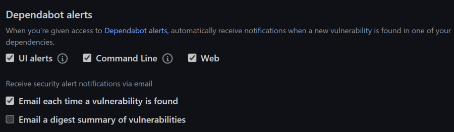 Notification settings - Dependabot alerts