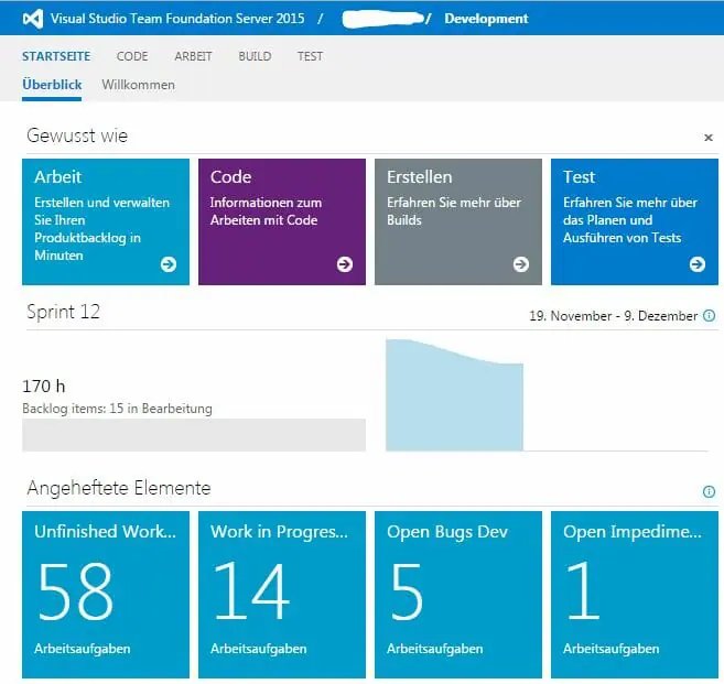 Agiles Testen mit Scrum und Continuous Integration rockt 1 Startseite vom TFS mit Kacheln