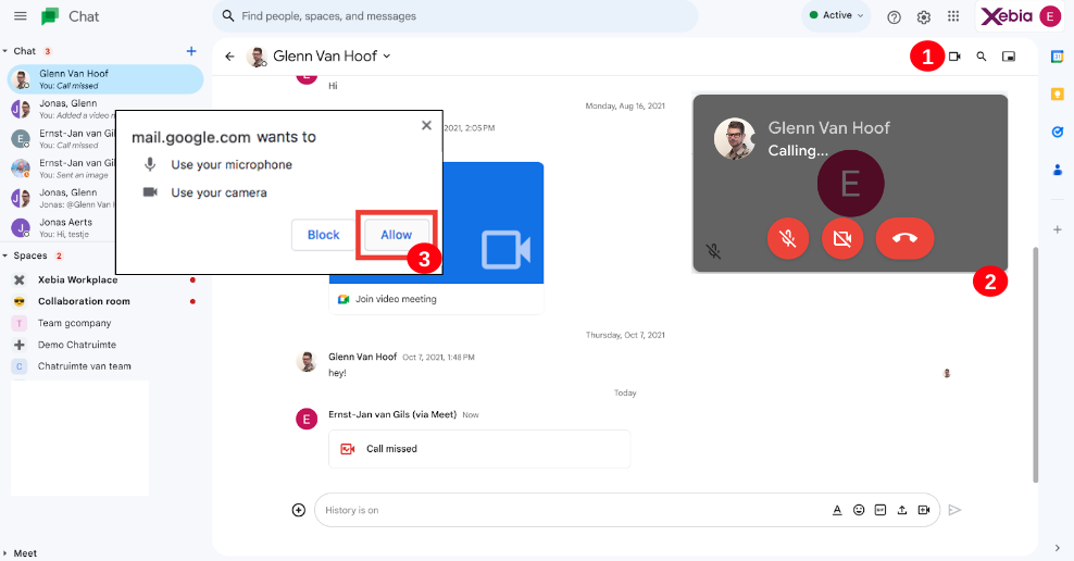 Google Meet, make a call directly from Chat