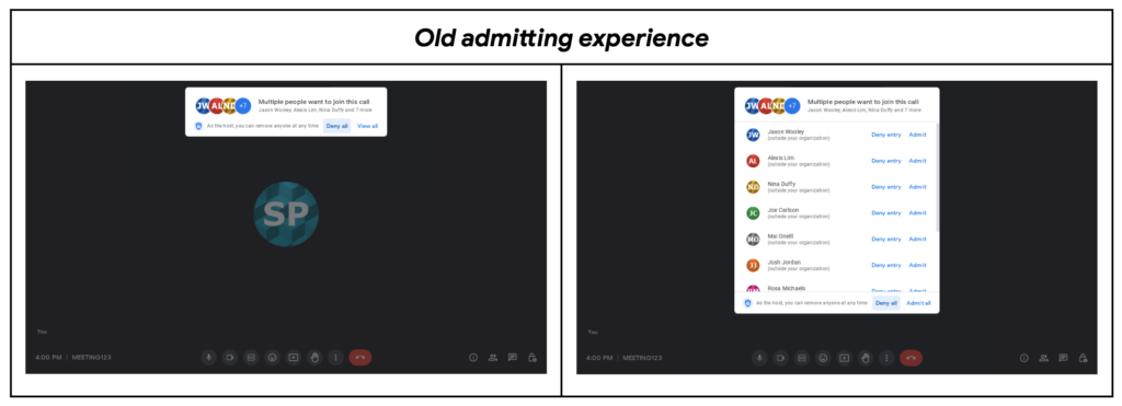 Old Way to Admit or Deny Google Meet participants