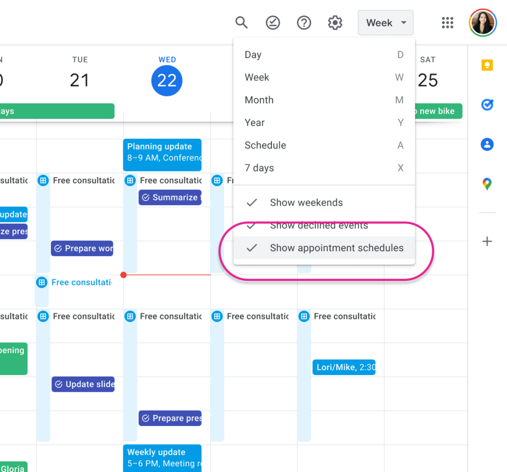 See appointment schedules in Google Calendar1