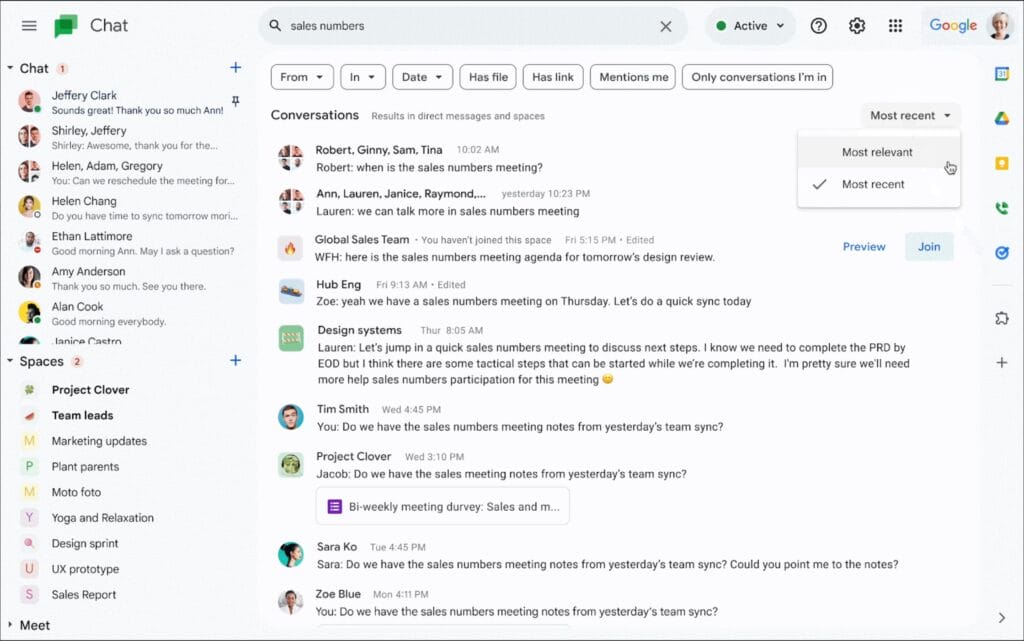 Improved search results in Google Chat