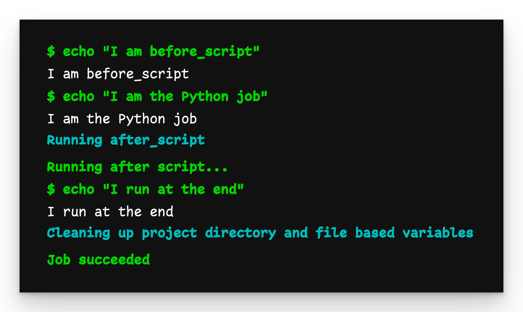 Pipeline output showing how the Python job inherited default behaviour