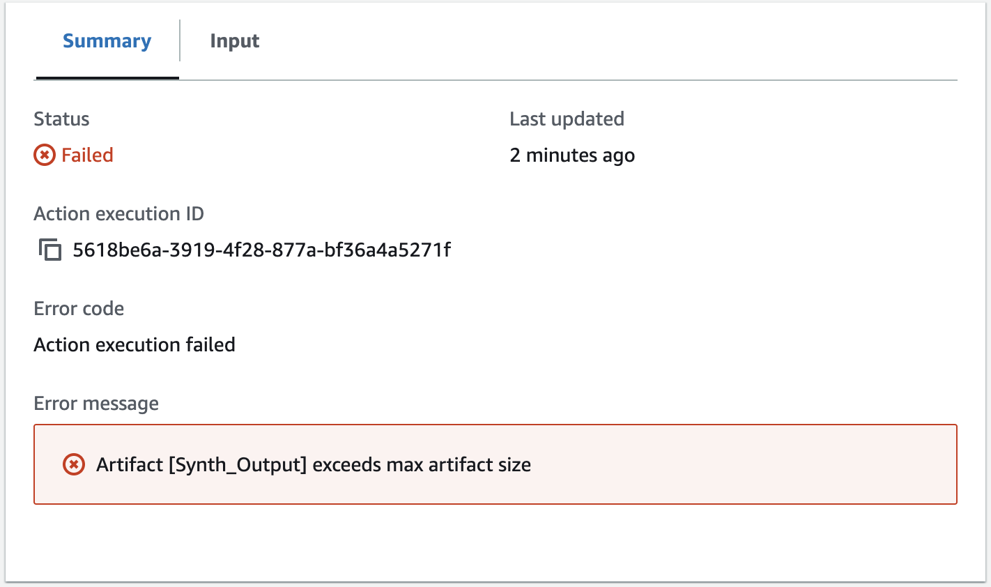 CodePipeline Failure Max Artifact Size