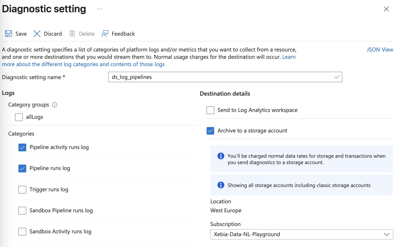 Enable ADF Diagnostic Settings
